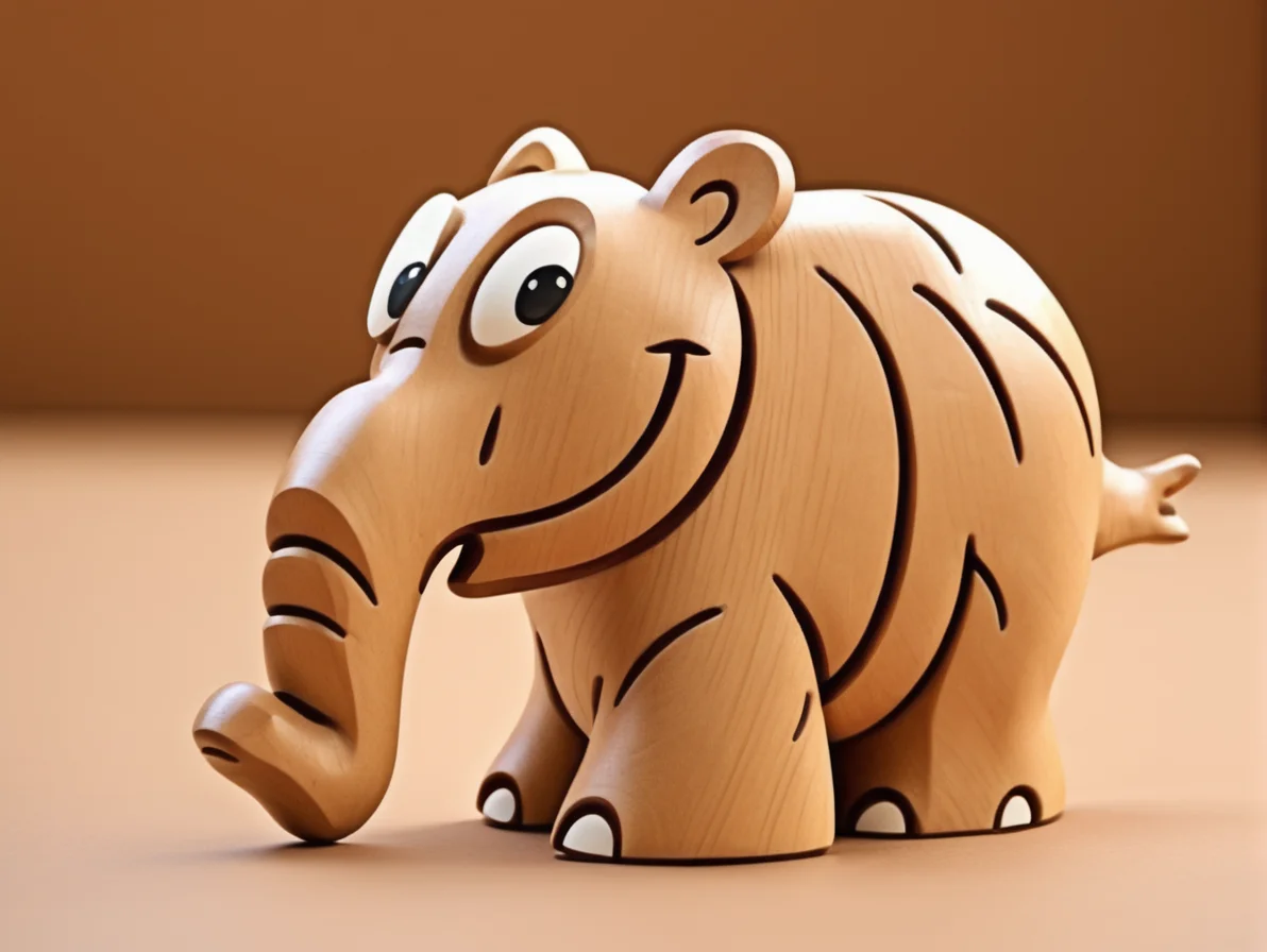 <lora:Ottifant_sdxl:0.6> Ottifant smiling, 3d wood carved figurine
