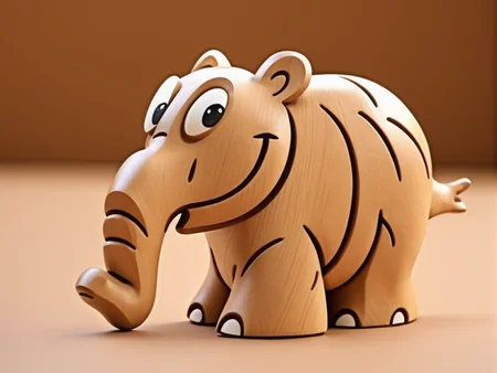 <lora:Ottifant_sdxl:0.6> Ottifant smiling, 3d wood carved figurine
