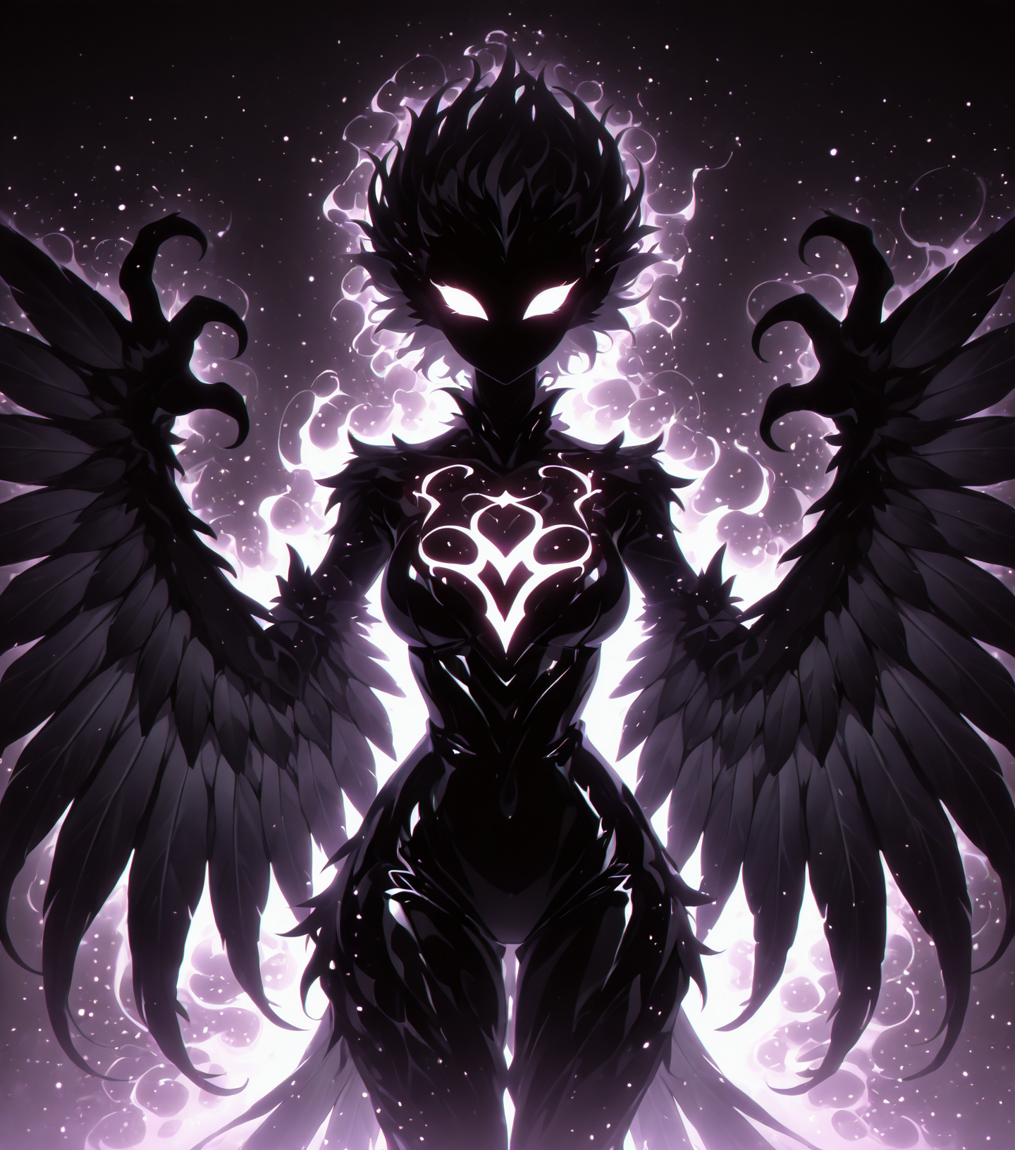<lora:Shadows_v3_Buns:0.75> sh4d0wv3, black silhouette, solo,  harpy, masterpiece, best quality, amazing quality