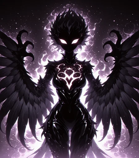 <lora:Shadows_v3_Buns:0.75> sh4d0wv3, black silhouette, solo,  harpy, masterpiece, best quality, amazing quality
