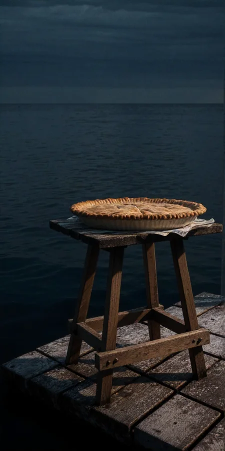 <lora:dmd2_sdxl_4step_lora_fp16:1>
a pie on a stool on a raft in the ocean, low key lighting, photography, cinematic, dramatic, shadows, contrast, moody, chiaroscuro, dark, atmospheric