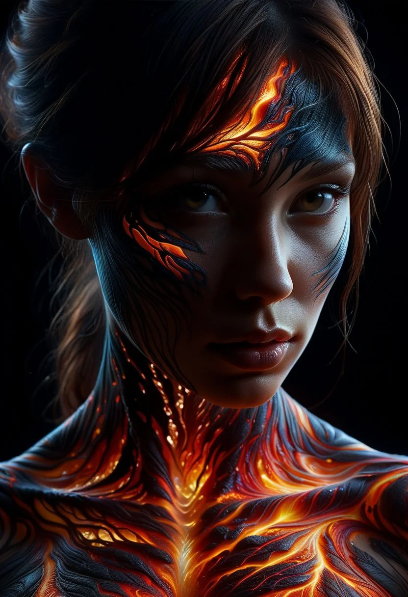 Close-up face, mysterious silhouette of a woman ral-lava clothing, backlit, alluring goddess, by Minjae Lee, Carne Griffiths, Emily Kell, Steve McCurry, Geoffroy Thoorens, Aaron Horkey, Jordan Grimmer, Greg Rutkowski, amazing depth, double exposure, surreal, geometric patterns, intricately detailed, bokeh, perfect balanced, deep fine borders, artistic photorealism , smooth, great masterwork by Suiras <lora:add-detail-xl:2> <lora:Double_Exposure:0.5>
