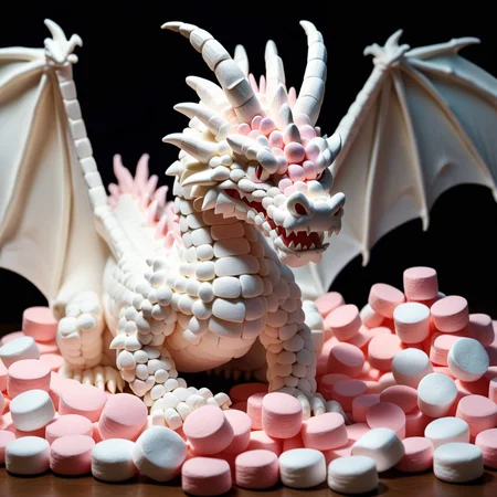 a dragon made out of Jed-mrshmlw , <lora:MarshmallowStyle-000007:0.5>