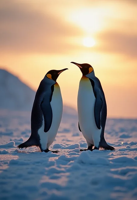 masterpiece, photo of a king penguins, silhouetted in antarctic winter, highest definition, HD32K, wallpaper