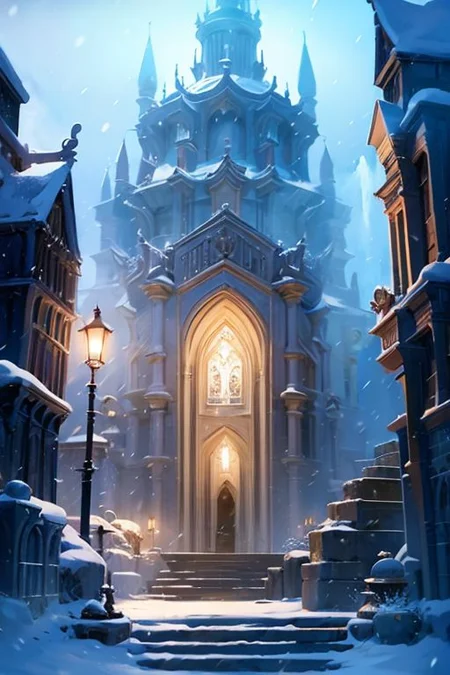 (masterpiece, best quality:1.2), Numenor, waterfall, medieval fantasy city, stairs, (street lamp:0.8), ice, snowing, morning, fog, professional lighting, 8k ultra detailed, photorealistic, cinematic shot <lora:Numenor:0.7> <lora:RealmsOfIce:0.7>  <lora:add_detail:0.8>