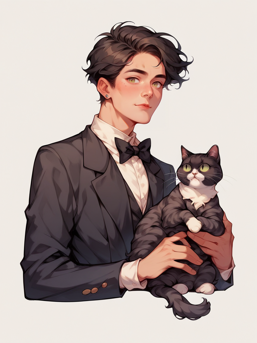 score_9, score_8_up, score_7_up, score_6_up, score_5_up,   <lora:c4tsXLP:0.9> c4ts, tuxedo cat,  <lora:p3tl0v3XLP:1> p3tl0v3, 1boy, cat,