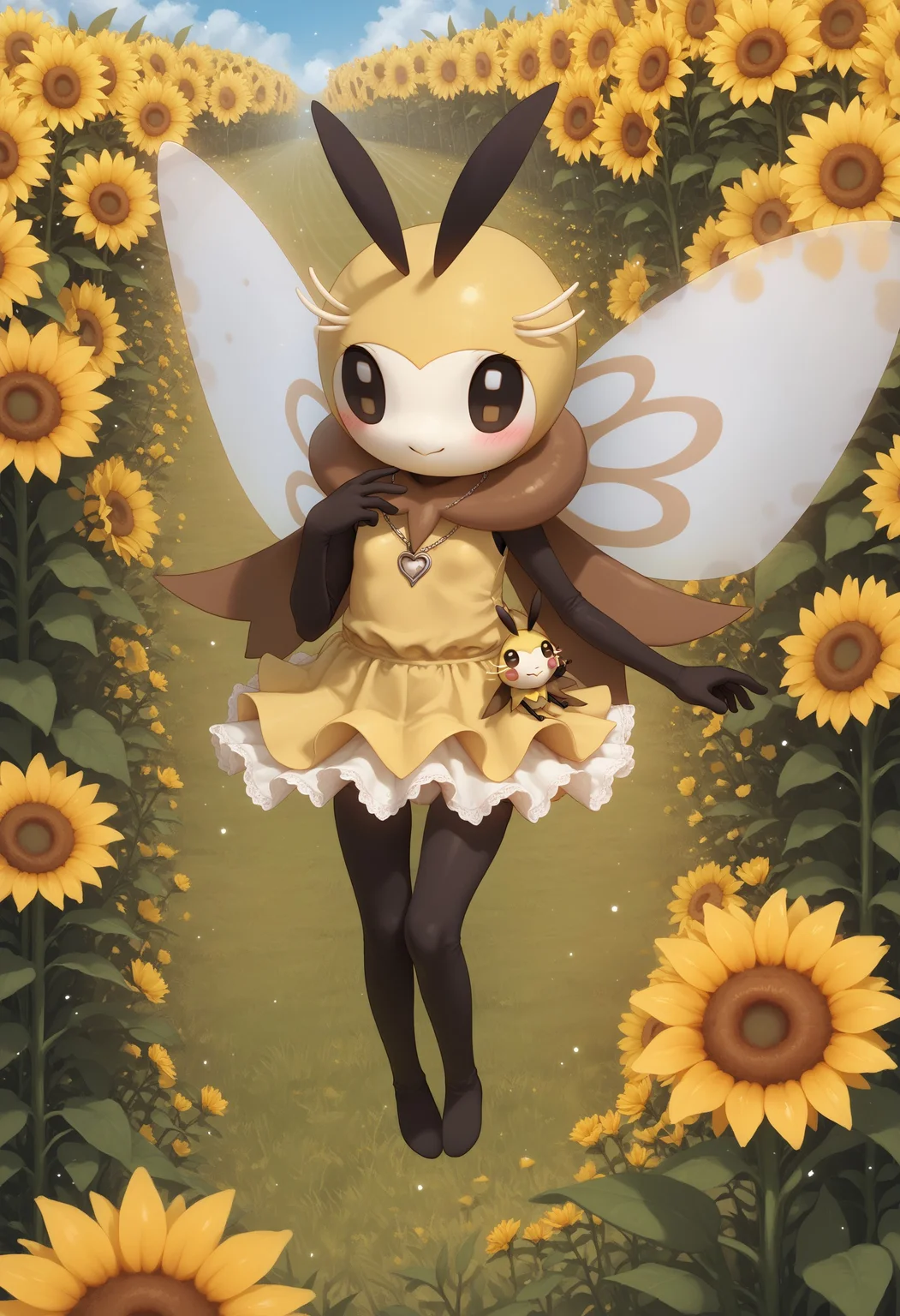 score_9, score_8_up, score_7_up, 8k, source_anime, flower field, sunflowers, (particles, godrays),
BREAK
moc, (1girl, pokemon (creature), transparent wings, ribombee, anthro), small breasts, blush, smile, frilly dress, necklace, flying, micro, nectar, pollen
<lora:5b7dead8-0d27-4213-a698-0348d326732e:5.0>, <lora:4b571537-d57c-4d84-9d24-d39fcf54c682:0.5>, <lora:0822f1bc-be9c-42f2-a563-5e7c17e10639:0.6>, <lora:858c2d5a-f9ae-453a-b9cc-c3b52e752198:1.0>