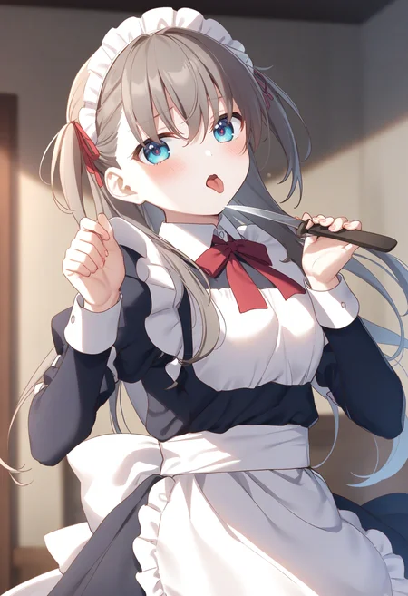 1girl,sincos, ningen mame, toosaka asagi,solo,medium breasts,20yo,maid,maid headdress,
licking knife, <lora:lickingknife_XL_v1:0.8>
best quality, very aesthetic, absurdres