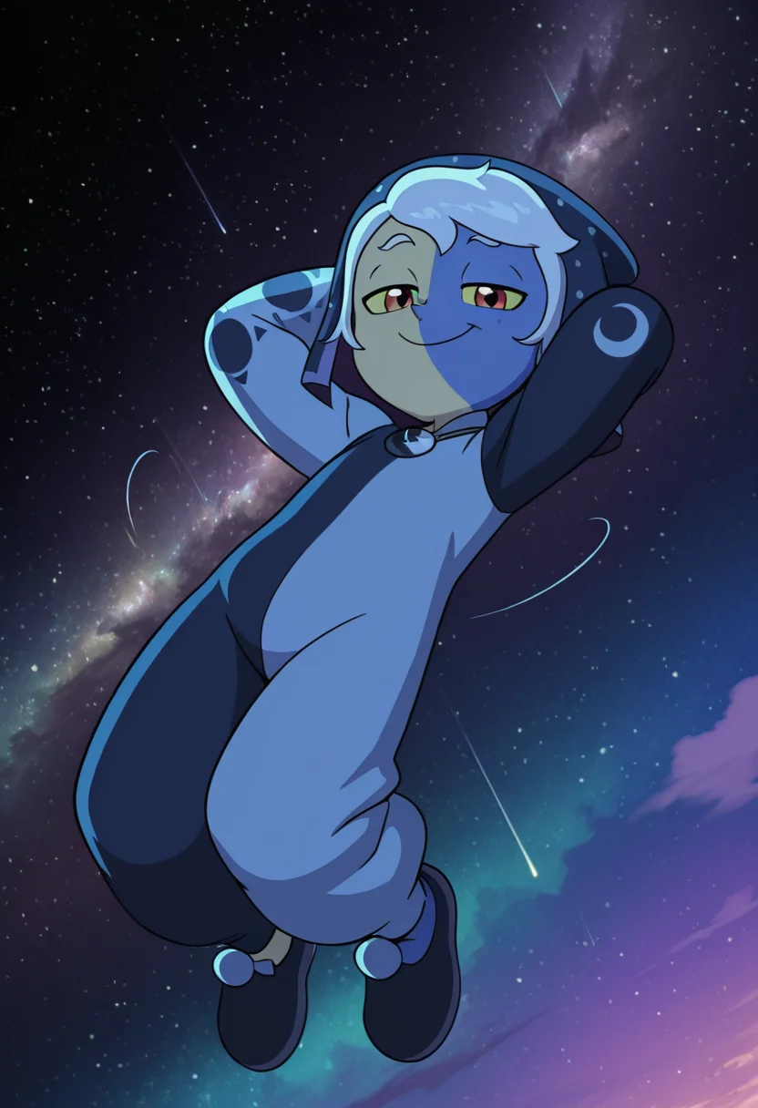 masterpiece, best quality, amazing quality, very aesthetic, absurdres, newest, scenery, (dutch angle:1.3), night sky, stars, official art, screencap, BREAK,
boy, solo, thecollector, smug, pajamas, shoes, headwear, cap, pendant, floating, levitation, lying in air, on back, hands behind head, looking at viewer