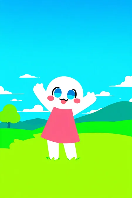 Clip L masterpiece, best quality, newest, absurdres, highres, safe, , 1girl, :3, :d, aqua background, arms up, black eyes, blue eyes, blue sky, blush stickers, closed mouth, cloud, cloudy sky, day, dress, field, flat color, full body, gradient, gradient background, grass, green background, hands up, happy, hill, looking at viewer, mountainous horizon, on grass, open mouth, outdoors, pink dress, sky, smile, solo, standing, tree, white skinclip Gmasterpiece, best quality, newest, absurdres, highres, safe, , 1girl, :3, :d, aqua background, arms up, black eyes, blue eyes, blue sky, blush stickers, closed mouth, cloud, cloudy sky, day, dress, field, flat color, full body, gradient, gradient background, grass, green background, hands up, happy, hill, looking at viewer, mountainous horizon, on grass, open mouth, outdoors, pink dress, sky, smile, solo, standing, tree, white skin