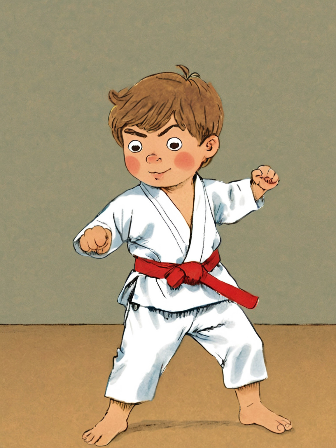 funny little boy, karate training in the gym, art by Richard Scarry
 <lora:Richard_Scarry_Style_XL:1>
