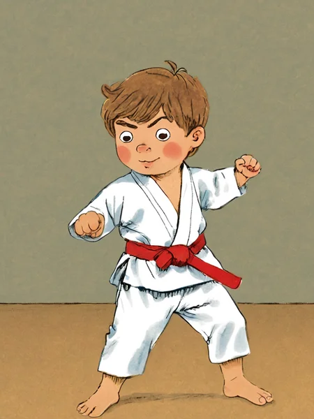 funny little boy, karate training in the gym, art by Richard Scarry
 <lora:Richard_Scarry_Style_XL:1>
