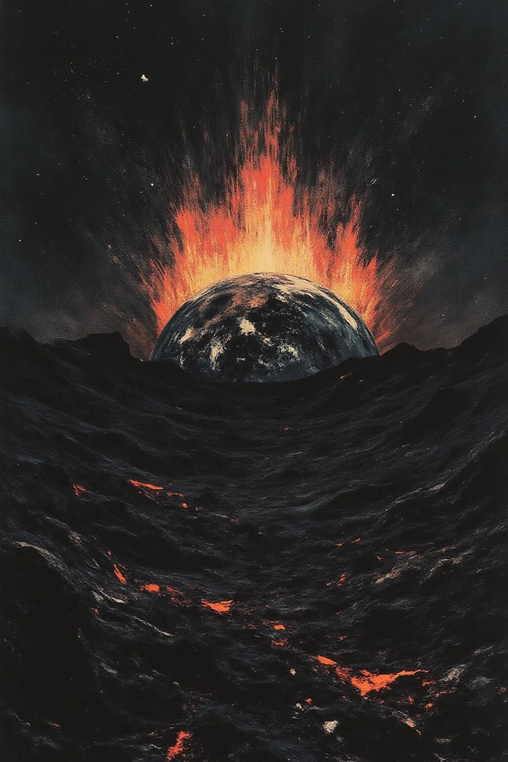apoca1 illustration.
Earth on fire, seen from space <lora:apocalypse_now4_nocap_d4a2:1.0><lora:803187132635098338:0>