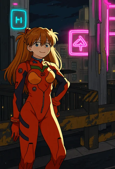 best quality, amazing quality, very aesthetic, absurdres,
BREAK
1girl, asuka langley, red plugsuit, standing, smug, looking at viewer, futuristic background, neon light , buildings, night, <lora:Sihyun25Noob_byKonan:1>