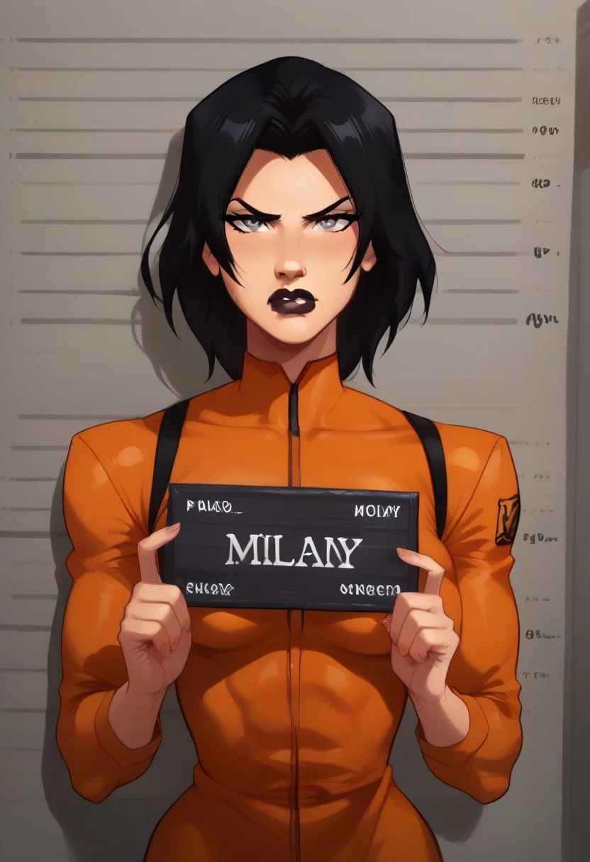 score_9, score_8_up, score_7_up, 4k, best quality, masterpiece, perfect body, perfect eyes, perfect hands,
mature_female, MILF,
BREAK
Shiva, grey eyes, athletic body, lipstick, small breasts, orange jumpsuit, prison uniform, serious,
BREAK
<lora:barbie-mugshot-ponyxl-lora-nochekaiser:1> barbie mugshot, barbie mugshot (meme) height mark, holding sign, nameplate, height chart, sign, meme,
BREAK
cowboy shot, dutch angle