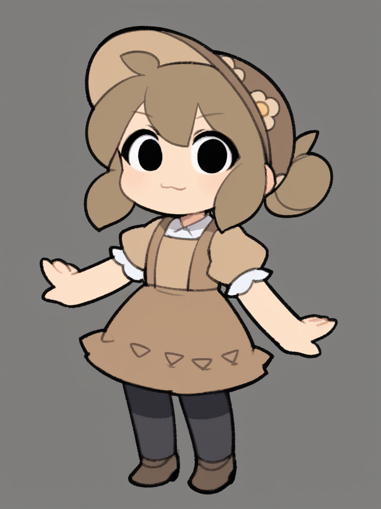 score_9, score_8_up, score_7_up, source_anime, BREAK
1girl, solo,  <lora:TemmieChang-20:1> sketch, :3, brown dress, black pantyhose, chibi, brown hair, low bun, black eyes, brown hat, juliet sleeves, short sleeves, looking at viewer,