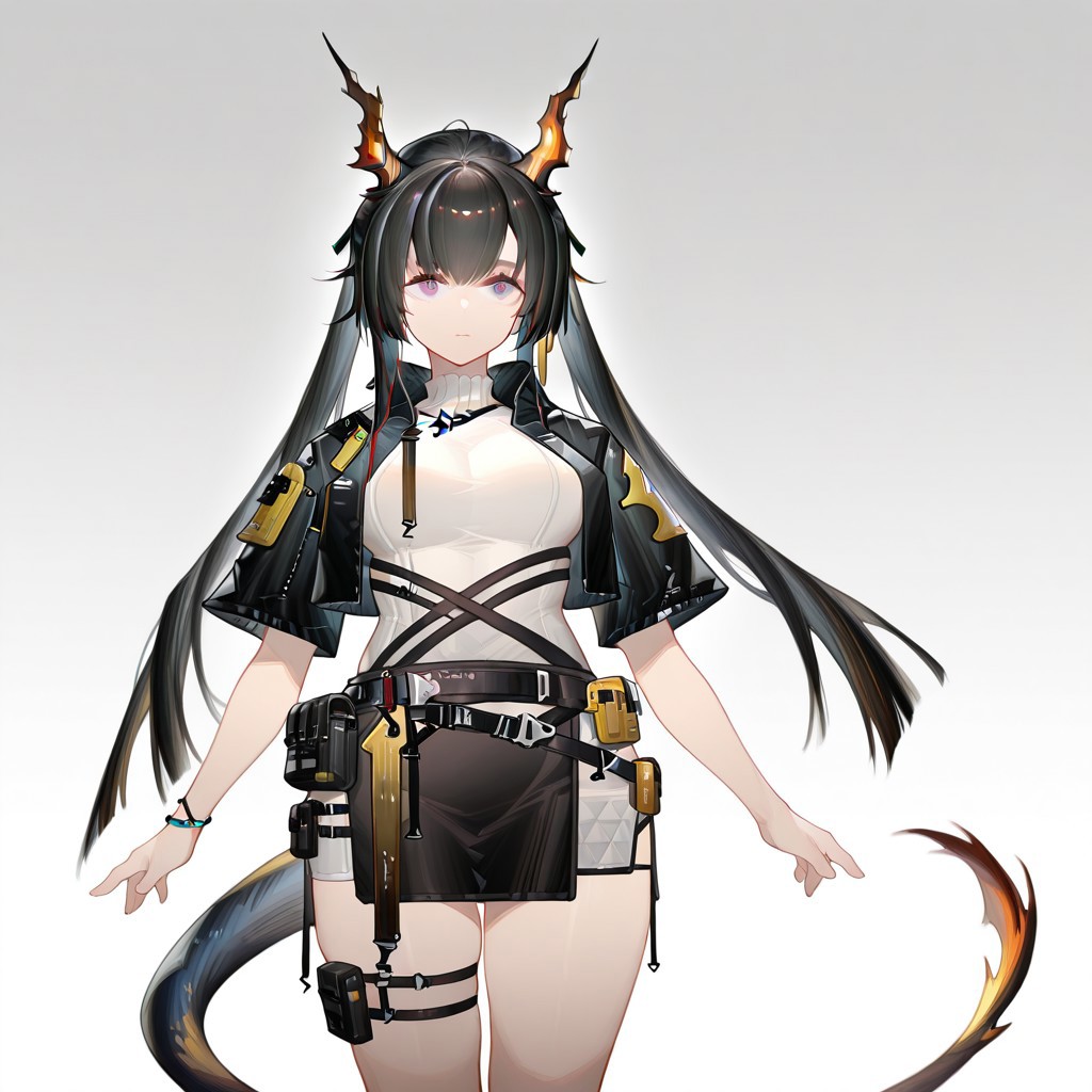 solo, 1girl, chen_qianyu_concept_\(arknights\), black skirt, black miniskirt, 
masterpiece,