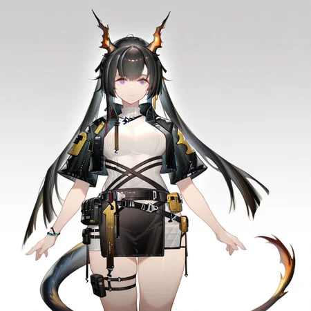 solo, 1girl, chen_qianyu_concept_\(arknights\), black skirt, black miniskirt, 
masterpiece,