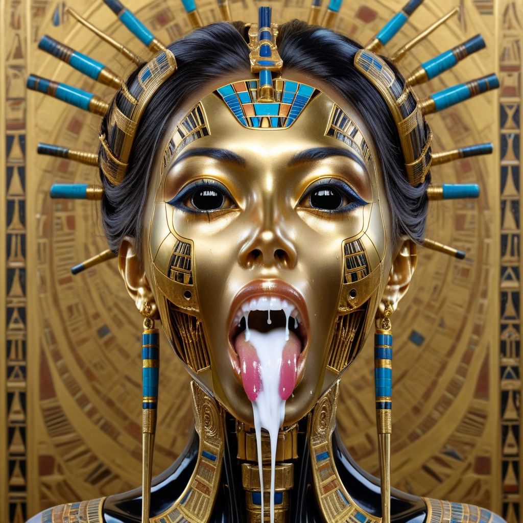 <lora:Kali_Yuga_Kali:1> kali, 
makeup, mechanical parts, long hair, facial, black eyes, black themed, portrait, cum, science fiction, gold , open mouth, american woman, psychedelic background, forked tongue, egyptian themed, cumsplash,  realistic, mouthful,