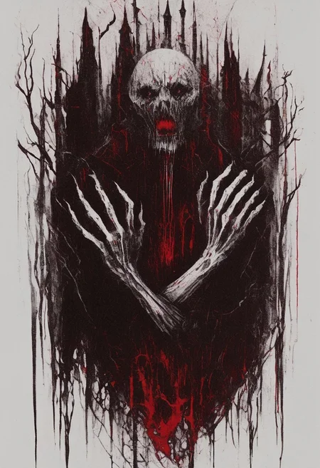 blackmetal style, xerox, black and red, fog, vampire, nosferatu, white background, high contrast, black and red,
<lora:black_metal_art:1.0>