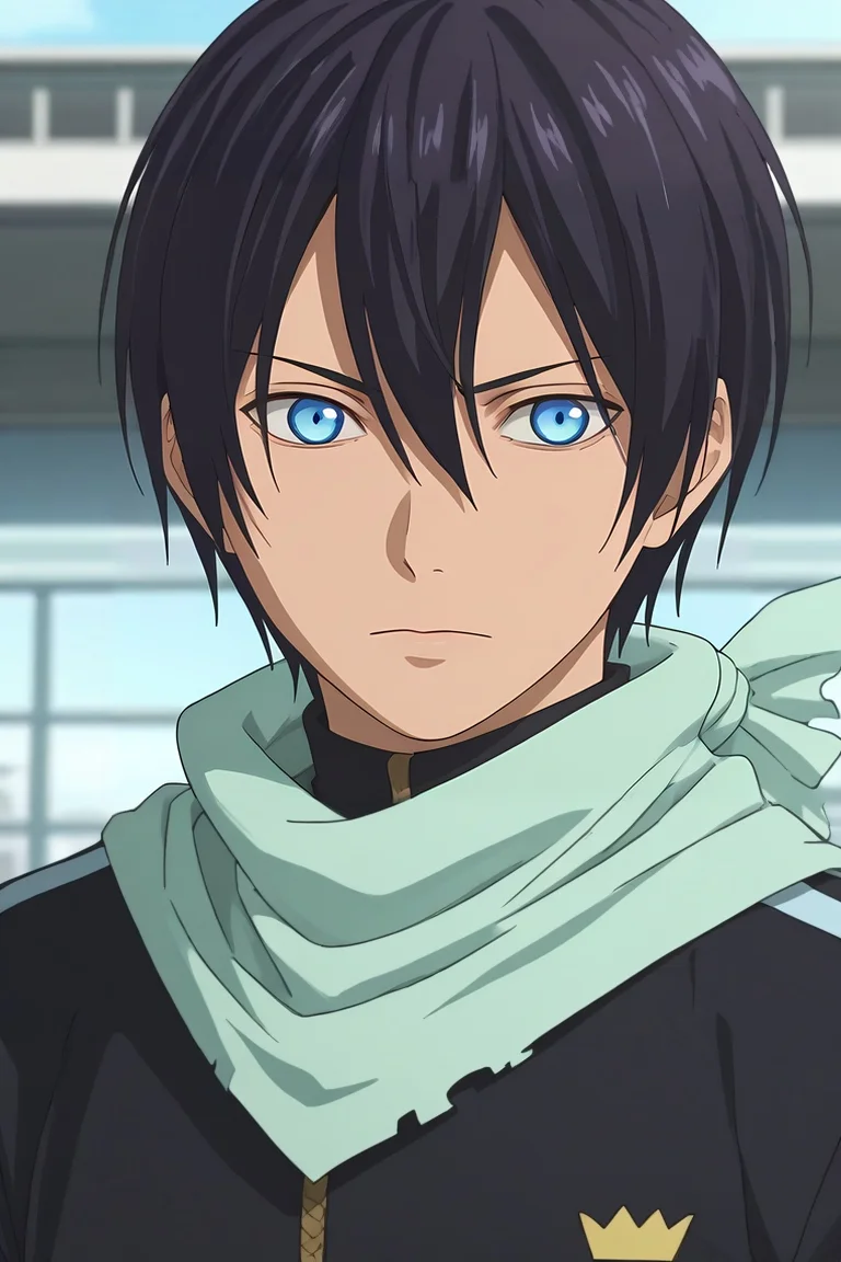 score_9, score_8_up, score_7_up, , rating_safe, intricate details, anime screencap, , , , depth of field, 1boy, solo, male focus, <lora:yato_noragami_pony:0.76>, yato_noragami, black hair, blue eyes, short hair, hair between eyes, scarf, , , <lora:sdxl_lightning_8step_lora:1>