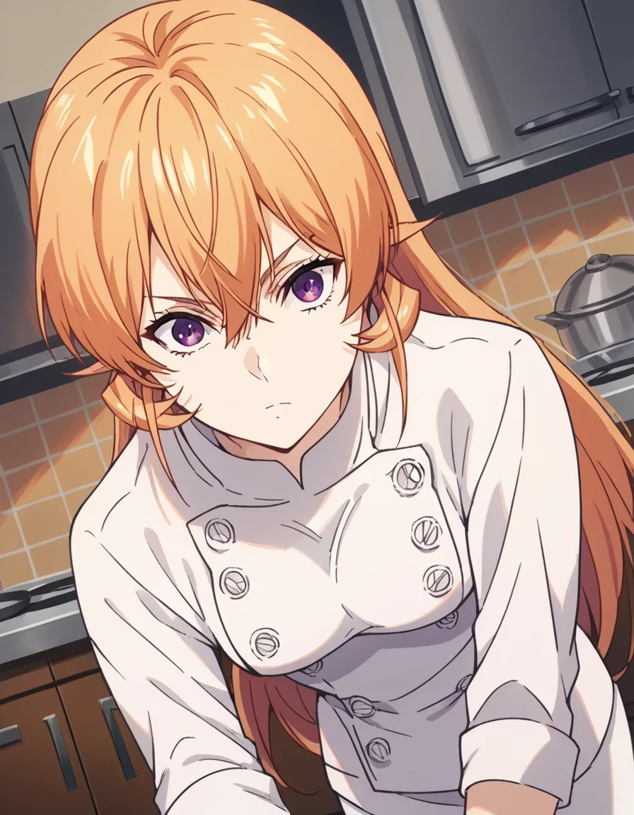 score_9, score_8_up, score_7_up, source_anime,
erinanakiri, <lora:erina-nakiri-s1-ponyxl-lora-nochekaiser:1>,
erina nakiri, long hair, orange hair, purple eyes, hair between eyes,
pants, white pants, chef, long sleeves, sleeves rolled up,
indoors, kitchen, bent over,
looking at viewer, cowboy shot, dutch angle, solo,
