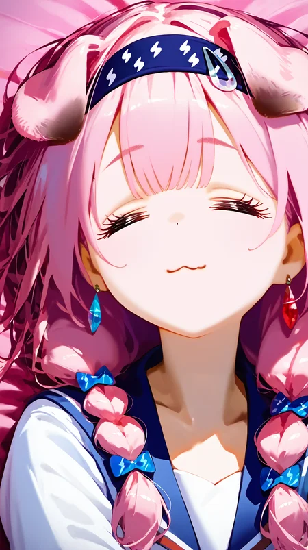 score_9,score_8_up,score_7_up,score_6_up,score_5_up,score_4_up,source_anime,rating_questionable,style_3 BREAK (1girl:1.1),masterpiece,original,detailed eyes,very delicate and beautiful,absurdres,shiny skin,<lora:Goldenglow_Arknights:1>,Goldenglow,cat tail,cat girl,cat ears,folded cat ears,earrings,<lora:eyelashes_pony_V1.0:0.6>,(eyelashes:1.1),(face focus:1.2),<lora:gusha_s_style:0.9>,<lora:ChamElfExpressionPonyXL:1.1>,=w=,(closed eyes:1.1),:3,= =,hairband,serafuku,