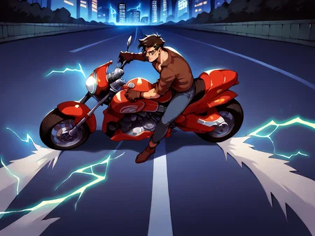 score_9, score_8_up, score_7_up, score_6_up, score_5_up, <lora:AkiraslideXLP2:0.6> akira slide, motorcycle, motor vehicle, ground vehicle, road, solo, city, electricity, night, street, lightning, motorcycle, motorcycle
