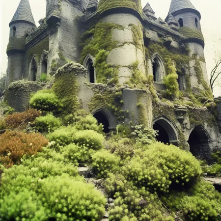 barnum-color analog film photo fantasy castle fortress,  city architecture overcome with plants , overgrown moss
 <lora:Overgrown-SDXL-b:1> . faded film, desaturated, 35mm photo, grainy, vignette, vintage, Kodachrome, Lomography, stained, highly detailed, found footage