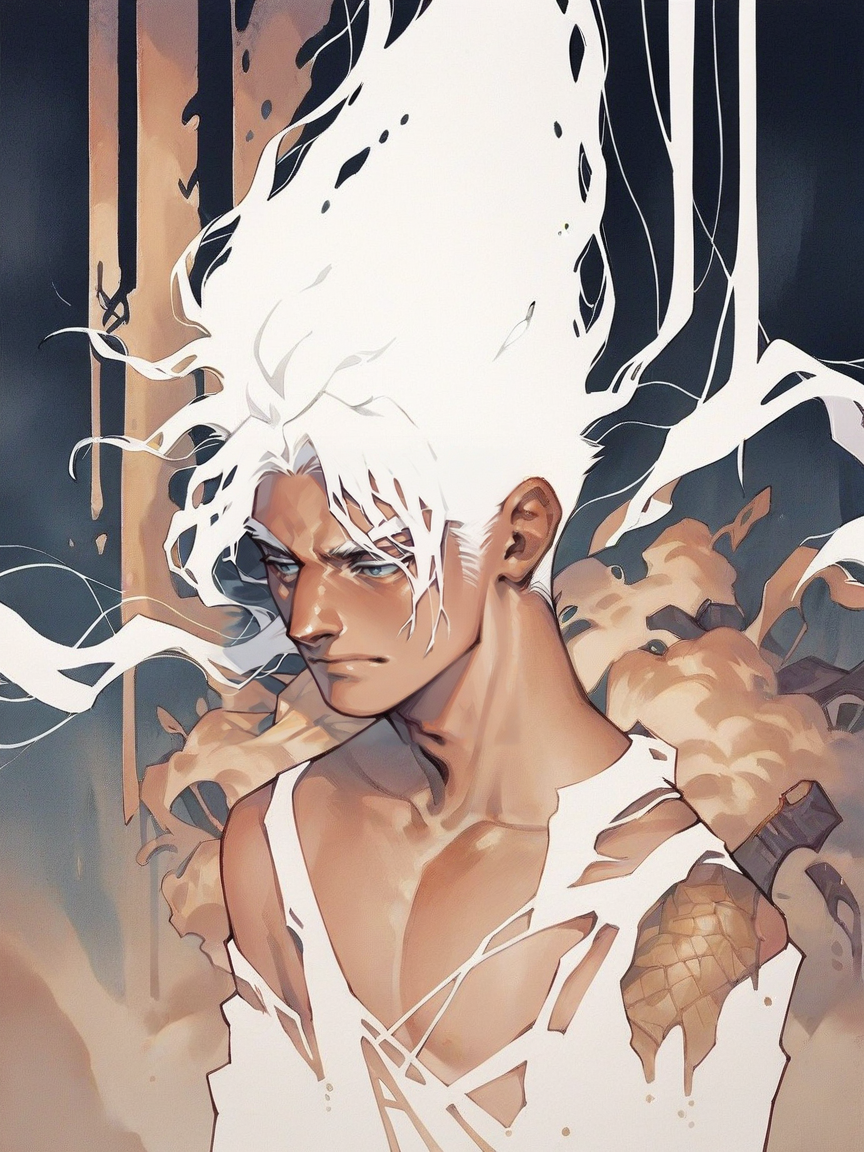 score_9, score_8_up, score_7_up, score_6_up,  <lora:n3gsp4c3XLP:1> n3gsp4c3, white hair, solo, 1boy,