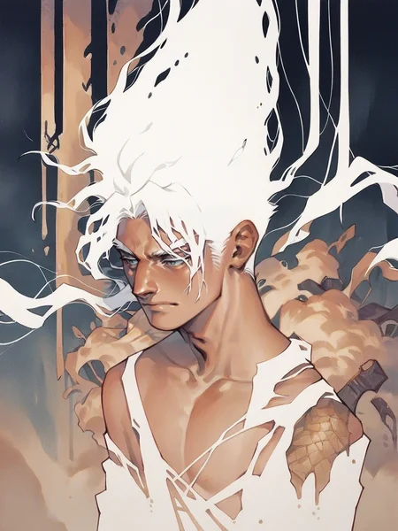 score_9, score_8_up, score_7_up, score_6_up, <lora:n3gsp4c3XLP:1> n3gsp4c3, white hair, solo, 1boy,