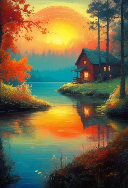 Abstract art. Fantasy. Landscape. During the day. Lake. Warm, glowing lights. cozy and welcoming atmosphere. Charming. Intricate details.Work by Ivan Shishkin to Yoshitaka Amanos.
perfection style, vivid colors, colorful, vivid background, midjourneyv6.1,