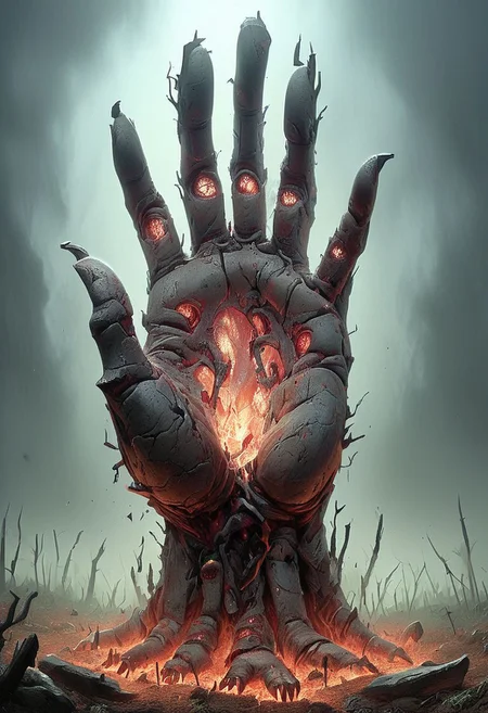 A golem hand emerging from the ground.
Composed of corpses
