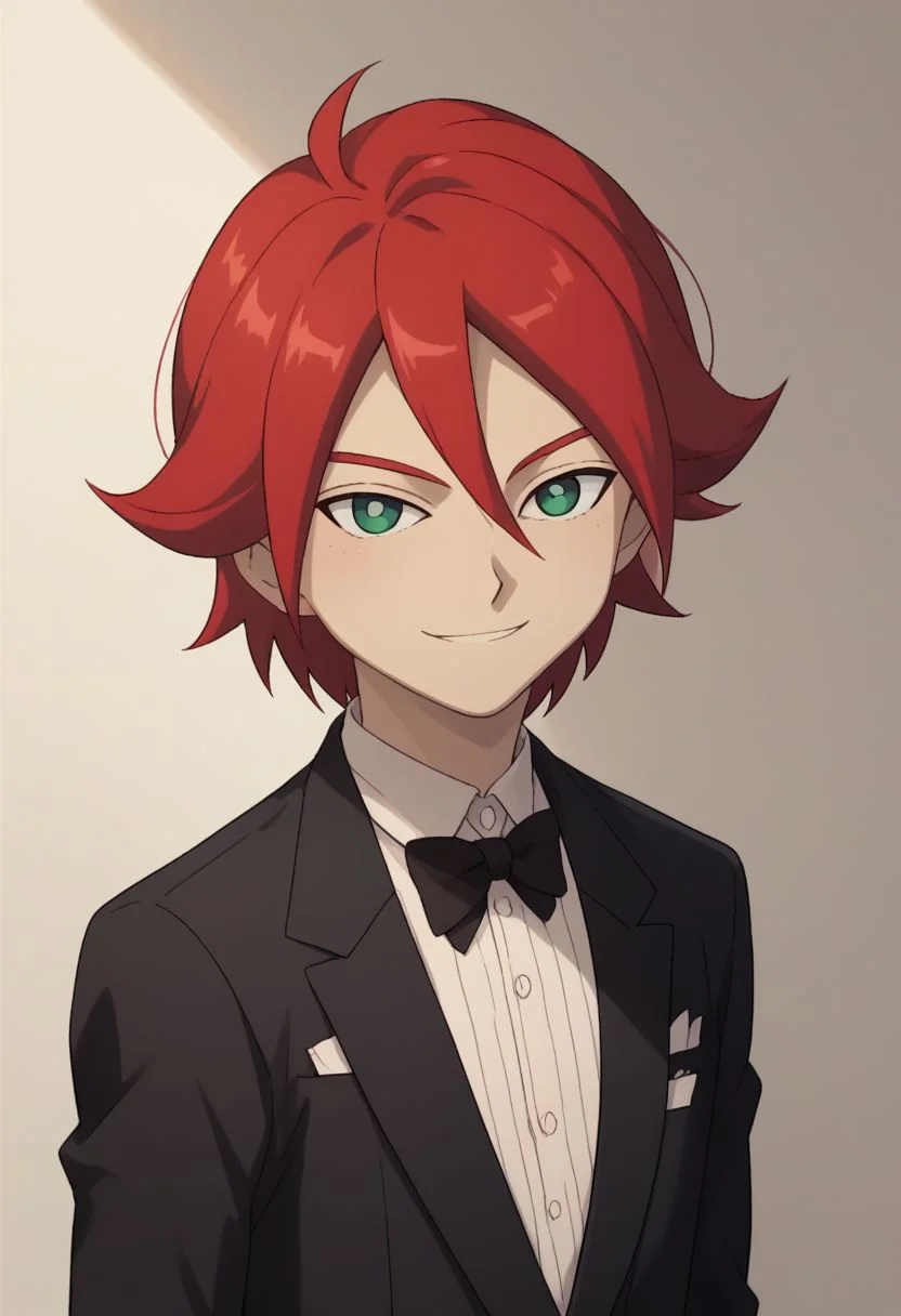 score_9, score_8_up, score_7_up, source_anime, highly detailed, 1boy, solo, male_focus, skinny, slender,
hiroto2, 1boy, solo, male focus, red hair, green eyes, formal, suit, smile, looking at viewer, upper body
indoor,