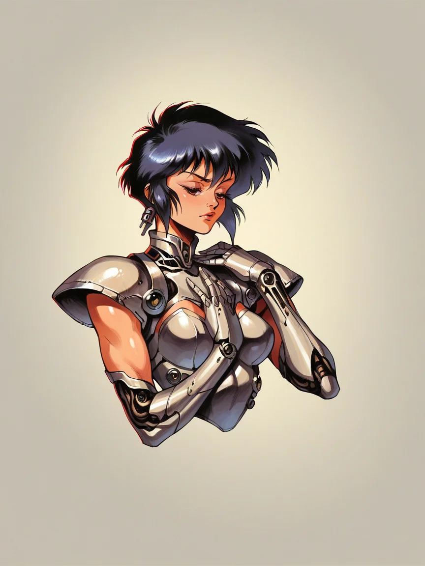 score_9, score_8_up, score_7_up, score_6_up, score_5_up, <lora:gh0stXLP:1> gh0st, 1girl, cyborg, retro artstyle