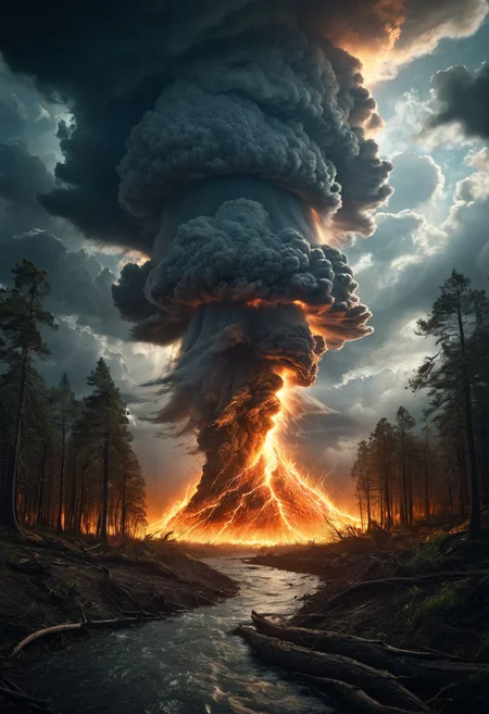 ((Image of 4 elements clashing into a single point)), fire clashing with water clashing with tornado clashing with earth, water clashing, earth forest clashing, windy cloud clashing, Masterpiece, 8k, sharp image, highest-quality, intricate details, 4 elements clashing into a perfect symmetrical point, fire earth water tornado, fractal, highly detailed, micro-details, micro-details within the micro-details, sharp edges, detailed textures, wide angle, cinematic view, full view, atmospheric lighting, visually stunning, high contrast, fantasy, 1image, trending on artstation