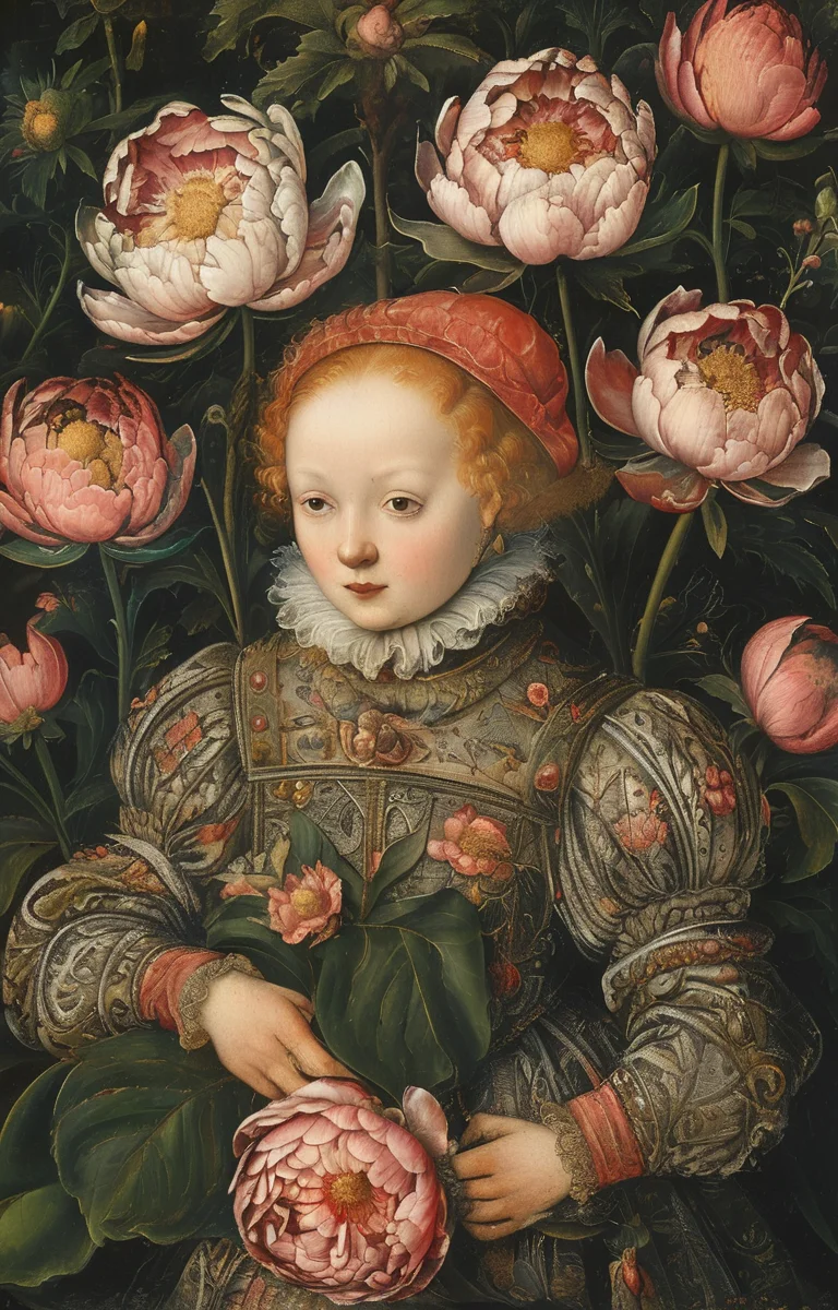 masterpiece,best quality,<lora:tbh282-sdxl:0.9>,illustration,style of Lucas Cranach the Younger decaying peonies