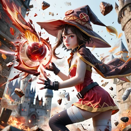 score_9. score_8_up, score_7_up, score_6_up, score_5_up, score_4_up,
<lora:Megumin_Pony:1> , Megumin, short_hair, sidelocks, brown_hair, red_eyes,