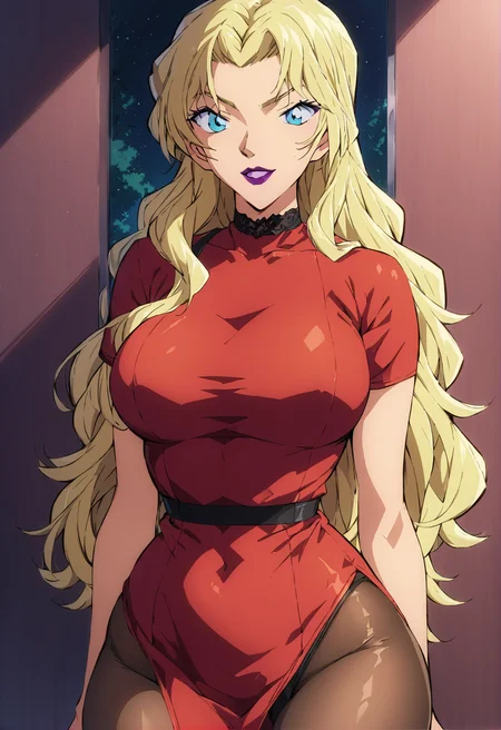 score_9, score_8_up, score_7_up, score_6_up, Light Outline,
large breasts, thin thighs,large ass, thin hips,thin waist,
(((Portrait,Front view,top view, half-body,)))
Vermouth,long hair,blonde hair,makeup,purple lips,lipstick,blue eyes,red dress,
(Sheer Textured Dark Pantyhose,),
<lora:PONY_Berumotto__Vermouth_Anime_Detective_Conan:1>