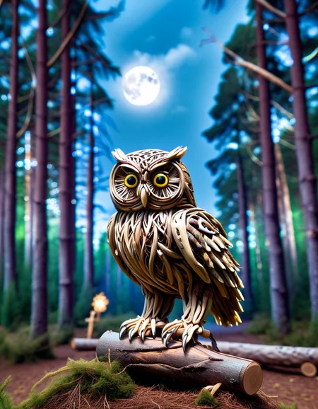 an owl in a mythical forrest, at night, bright sky <lora:ral-tr33brnch:1> ral-tr33brnch