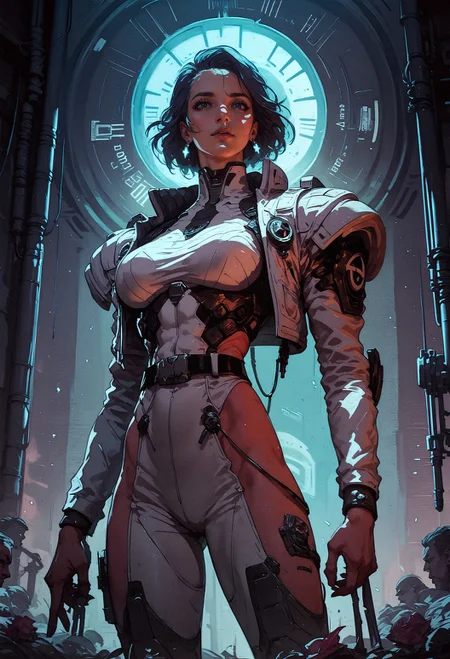 score_9, score_8_up, score_7_up,  a woman in a white suit standing in a room with a circular light behind her, Star Trek setting, retrofuturism, black belt  <lora:pony/twilight_style:0.8> concept art, <lora:pony/expressiveh:0.8> expressiveh, <lora:pony/kenva:0.7> <lora:sdxl/sinfully_stylish_sdxl>