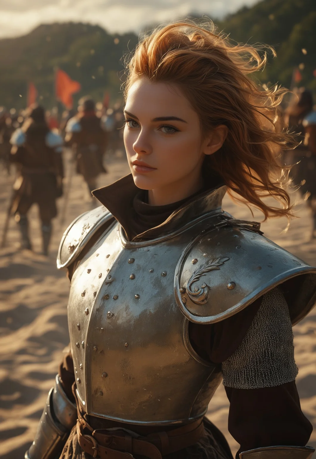 masterpiece, best quality, highly detailed, score_9, score_8_up, score_7_up, score_6_up, score_5_up, score_4_up, Expressiveh,
1girl, solo, beautiful, stunning, 1girl, solo, Epic Quality, dense Sand storm, dust, medieval valor: a weathered knight with spiked hair in high collar armor. Positioned in a morning dueling arena, he awaits his opponent with a stance of readiness. the fluttering banners and flags in the wind
((random detailed background))
<lora:Dynamic Poses:1>
<lora:detailed_notrigger:1>