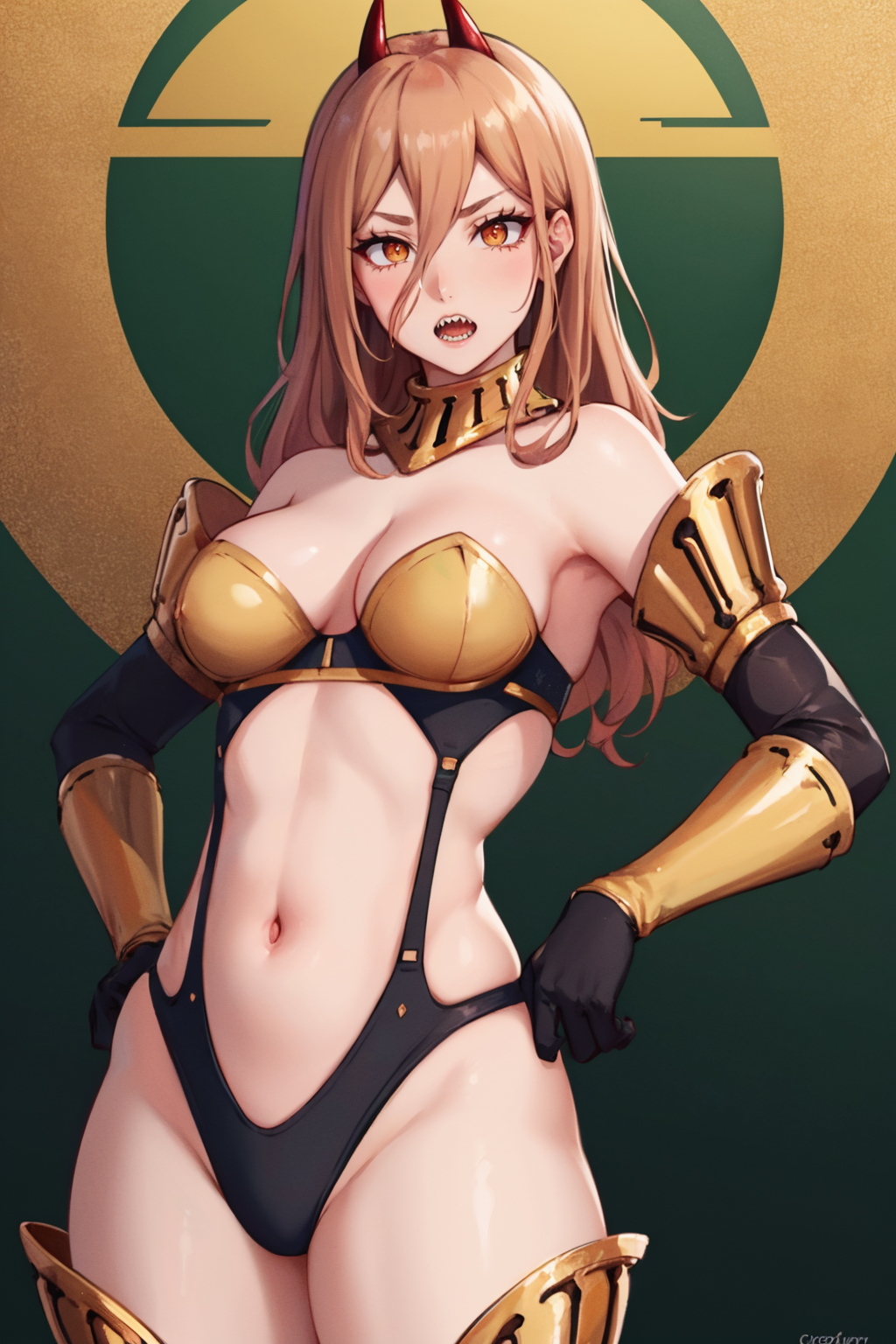 masterpiece, best quality,
<lora:csm_power-13:0.8> power \(csm\), sharp teeth, symbol-shaped pupils, cross-shaped pupils, 
 <lora:zs_HighCutArmor:1> p3highcut
