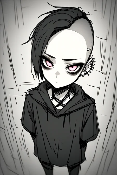1man, isometric, seen from above, gothic_glittercore, shaved head, flipped finger, fisheye lense, cute, muted color,
gothic_glittercore, illustration, anime, sketch