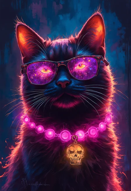 Gangster Cat, vibrant glow,