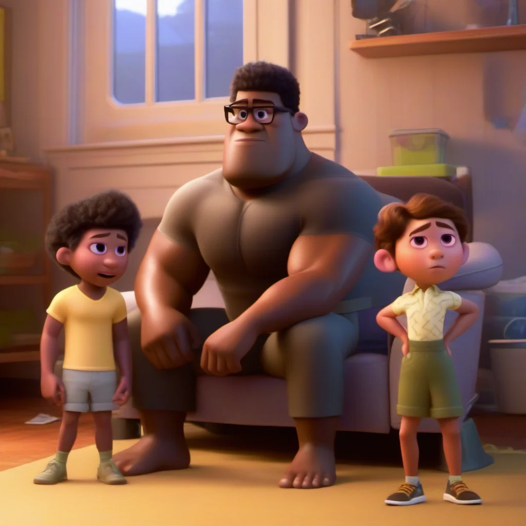 pixar style, masterpiece, best quality, muscular black guy with his family <lora:PixarXL-000003:1>