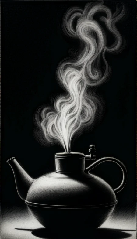 monochrome greyscale noise grainy dirty charcoal drawing of <lora:CharcoalDarkStyleXL:1>CharcoalDarkStyle Oil diffuser dark black background black vignette