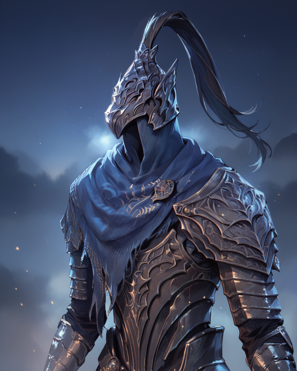 score_9, score_8_up, score_7_up, source_anime, score_6, 1boy, upper body, lights,blurred background, (fog:1.2), blue background, solo, armor, artorias,  helmet, <lora:Artorias:0.8>