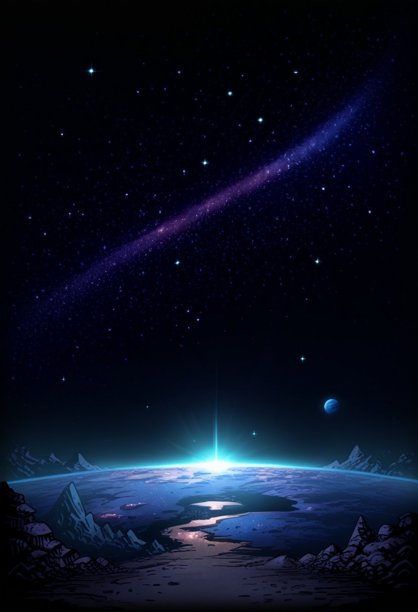 AMAZING QUALITY, MASTERPIECE, DW0, DARK TOON, SCENERY, OUTERSPACE, ON THE MOON, STARS, PLANETS, SCI FI