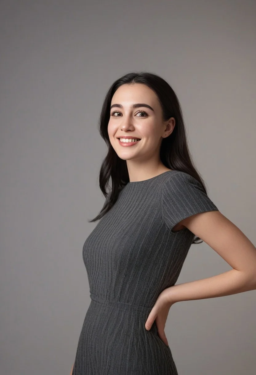 30yo american woman in a photostudio
Modeling High cut, high Quality Dress.
Slight makeup, heavy rimmel. Clear skin. realistic skin style
Long dark black slick back hair.
Shooting light, indors, cable light
Studio background.
Winking left eye. Smiling.
Bokeh. Heavy Bokeh light.